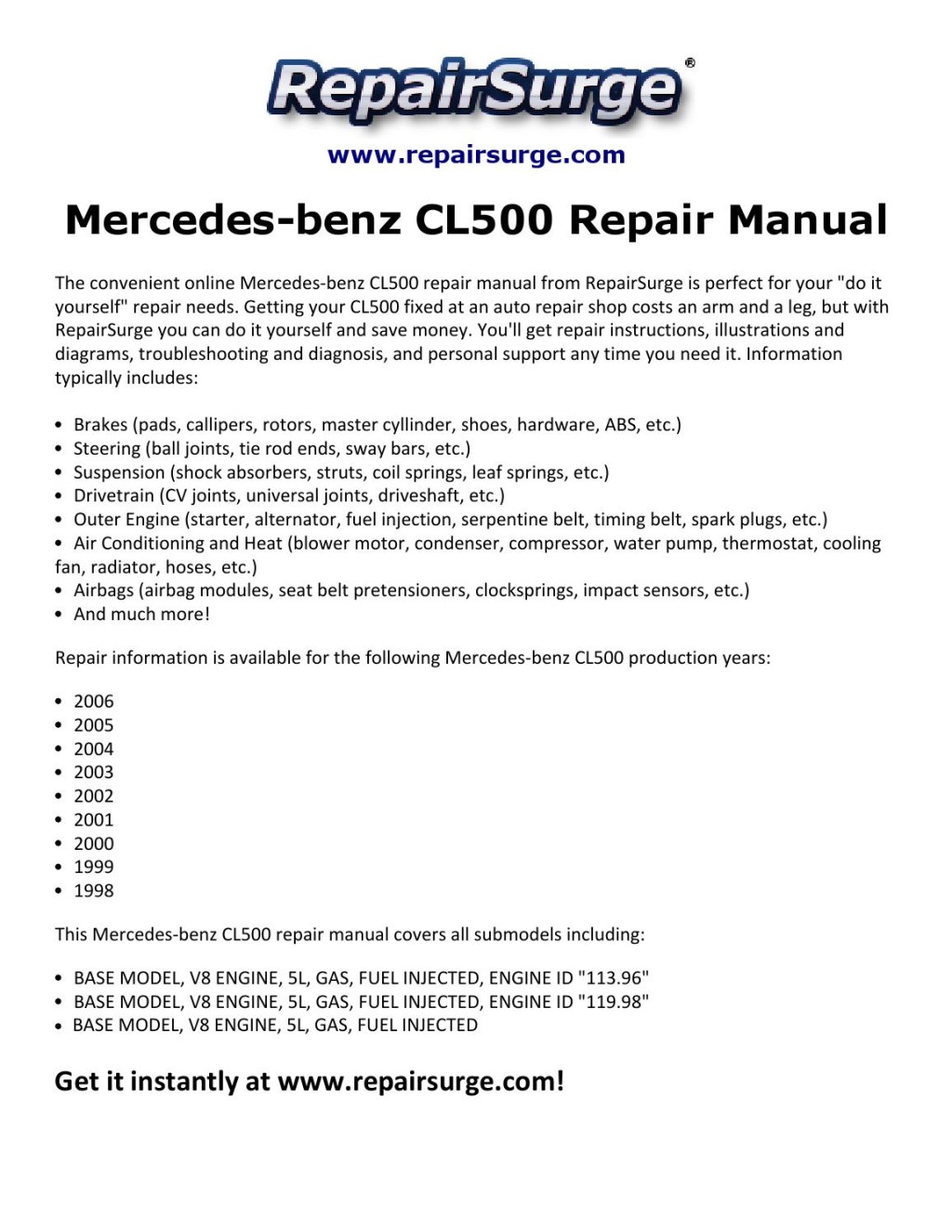 Picture of: Mercedes benz cl repair manual   by michael jatenson