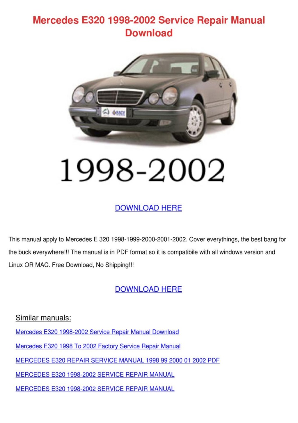 Picture of: Mercedes E   Service Repair Manual by Beckie Aina – Issuu