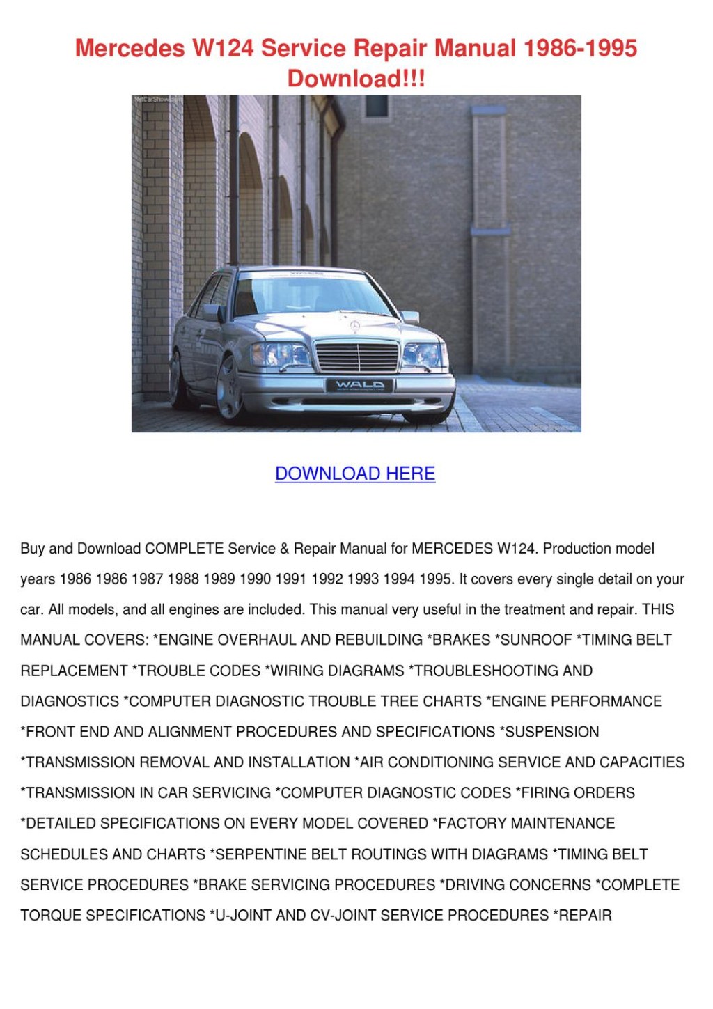 Picture of: Mercedes W Service Repair Manual   by Karima Spinale